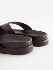 Brown Embossed Leather Flip Flops - Image 6 of 7