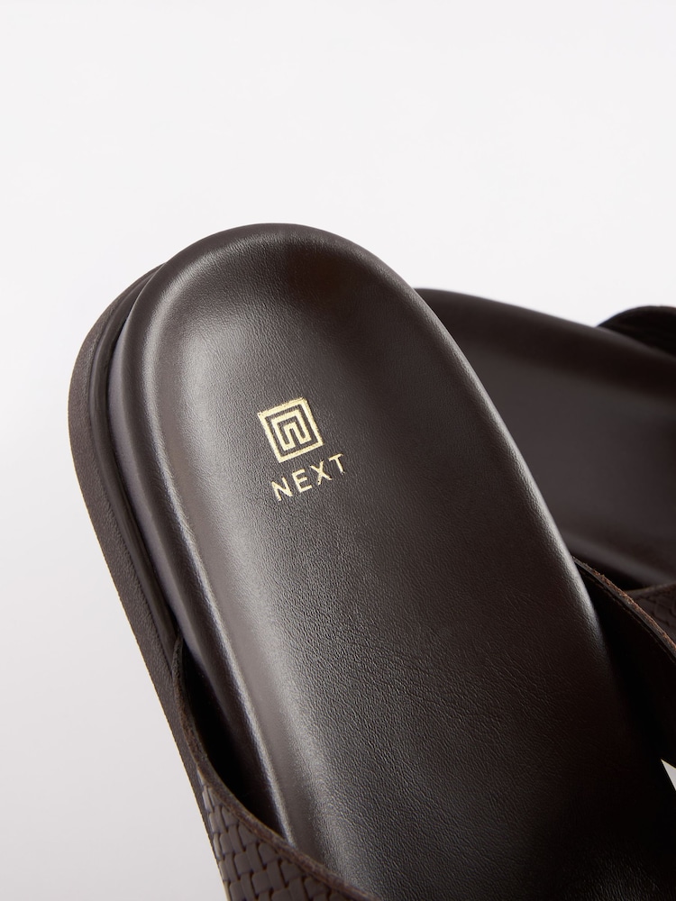 Brown Embossed Leather Flip Flops - Image 7 of 7