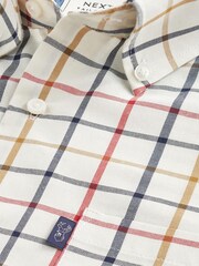 Cream/Neutral Check Regular Fit Short Sleeve Easy Iron Button Down Oxford Shirt - Image 1 of 9