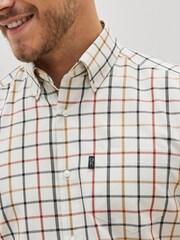 Cream/Neutral Check Regular Fit Short Sleeve Easy Iron Button Down Oxford Shirt - Image 9 of 9