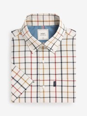 Cream/Neutral Check Regular Fit Short Sleeve Easy Iron Button Down Oxford Shirt - Image 2 of 9