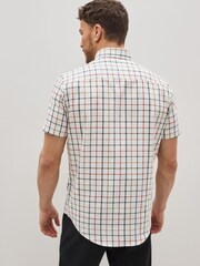 Cream/Neutral Check Regular Fit Short Sleeve Easy Iron Button Down Oxford Shirt - Image 7 of 9