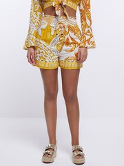 River Island Yellow Shirred Border Shorts - Image 4 of 5