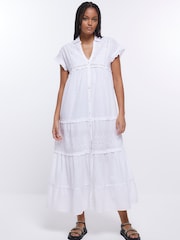 River Island White Lace Maxi Shirt Dress - Image 1 of 5