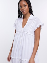 River Island White Lace Maxi Shirt Dress - Image 3 of 5