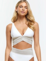 River Island White Plunge Wrap Elastic Bikini Top - Image 1 of 3