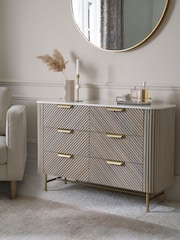 Light Grey Valencia Marble and Mango Wood 6 Drawer Chest of Drawers - Image 1 of 10