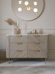 Light Grey Valencia Marble and Mango Wood 6 Drawer Chest of Drawers - Image 2 of 10