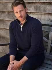 Blau - Pure Collection Kaschmir-Pullover mit Viertelreißverschluss - Bild 1 von 4