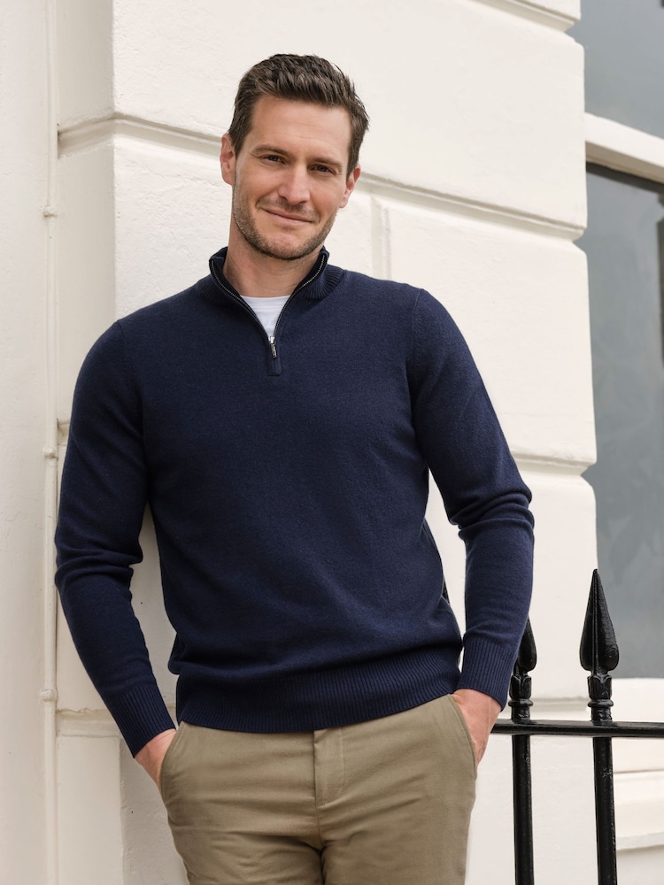 Blau - Pure Collection Kaschmir-Pullover mit Viertelreißverschluss - Bild 4 von 4