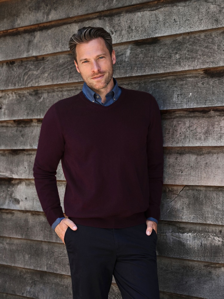 Lila - Pure Collection 100% Kaschmir V-Ausschnitt Pullover - Bild 1 von 4
