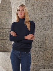 Pure Collection Dark Blue Cashmere Roll Neck Long Sleeve Jumper - Image 4 of 4
