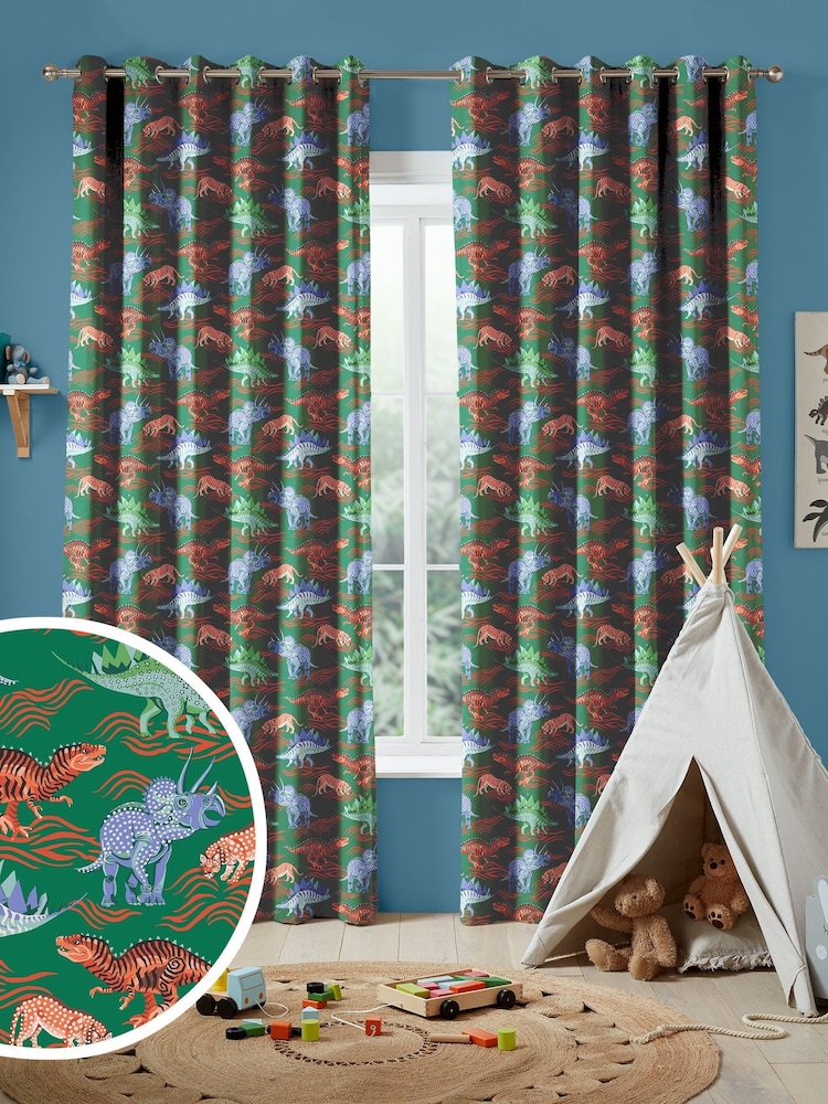 Cath Kidston Green Kids Dinosaur Made To Measure Curtains - Image 1 of 1