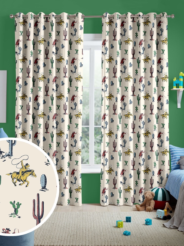 Cath Kidston Cream Kids Cowboy Made To Measure 100% Cotton Curtains - Image 1 of 9