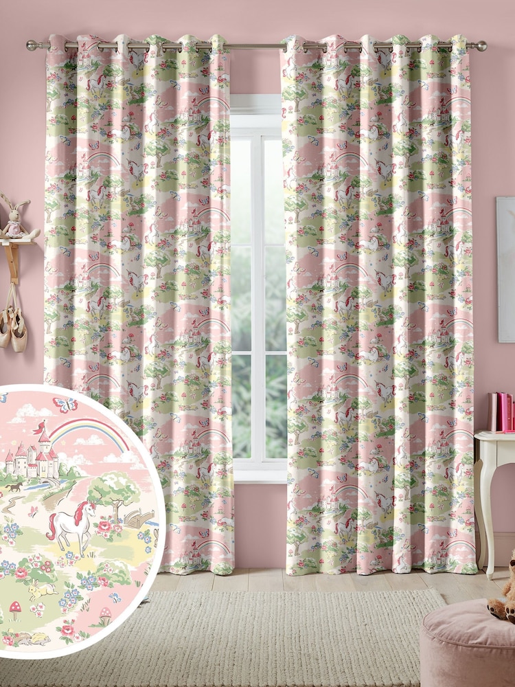 Cath Kidston Pink Kids Magical Scenic Made To Measure 100% Cotton Curtains - Image 1 of 9