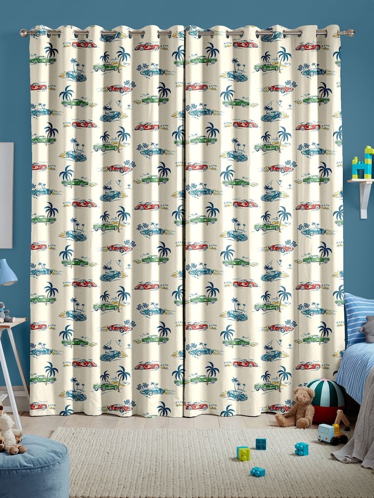 Cath Kidston Cream Kids Fast Cars Made To Measure 100% Cotton Curtains - Image 2 of 9