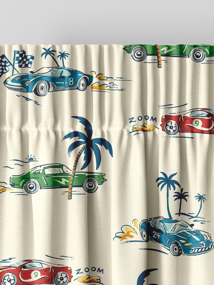 Cath Kidston Cream Kids Fast Cars Made To Measure 100% Cotton Curtains - Image 6 of 9