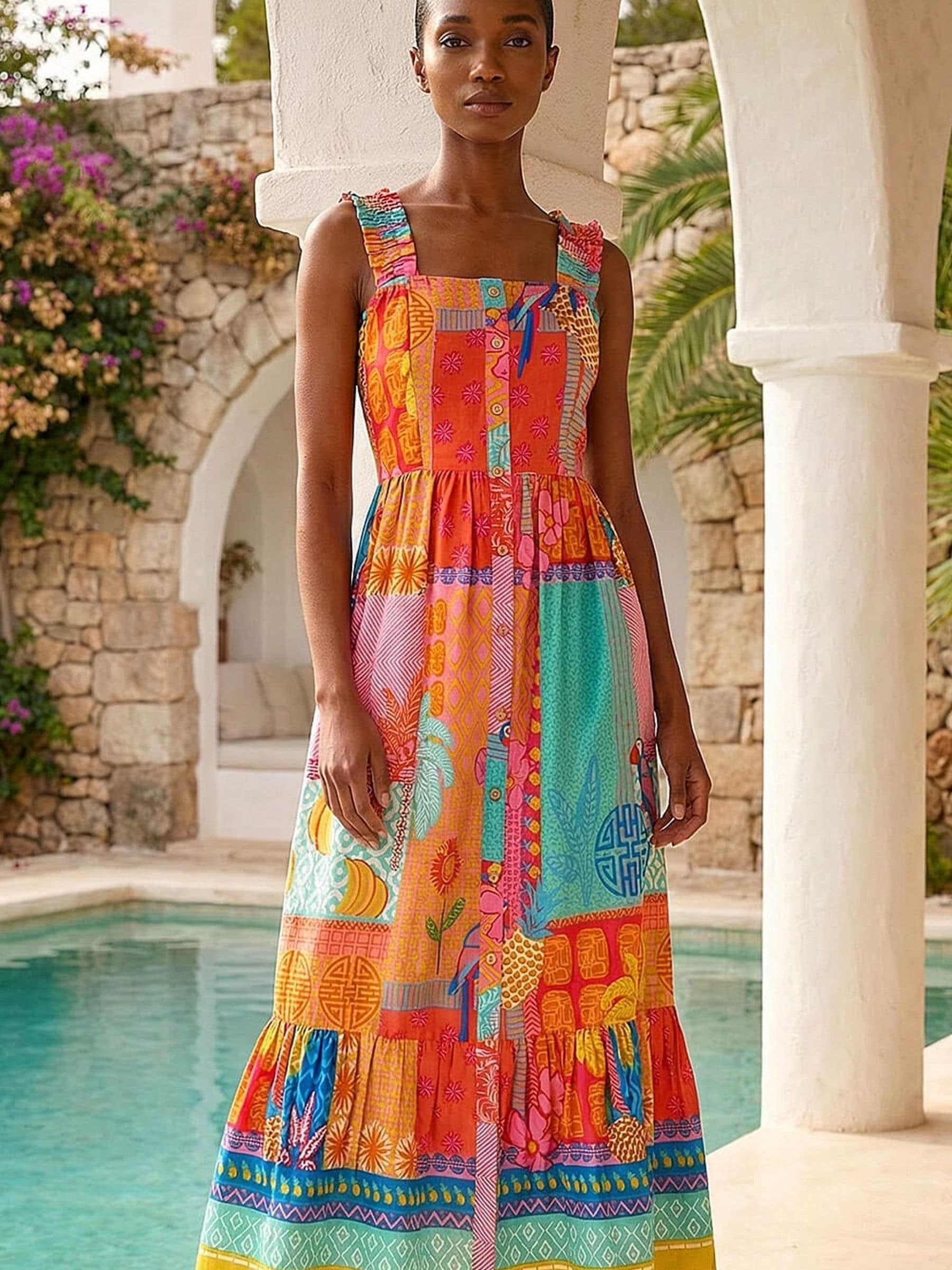 Buy Roman Petite Patchwork Tiered Maxi Dress from Next Turkey