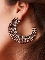 Rust Brown Statement Raffia Hoop Earrings - Image 2 of 4
