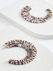 Rust Brown Statement Raffia Hoop Earrings - Image 3 of 4