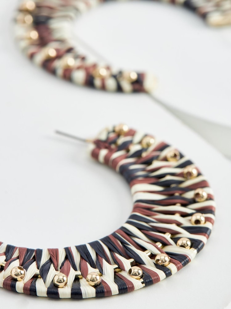 Rust Brown Statement Raffia Hoop Earrings - Image 4 of 4
