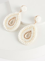 Cream Tear Drop Beaded Earrings - Image 2 of 2