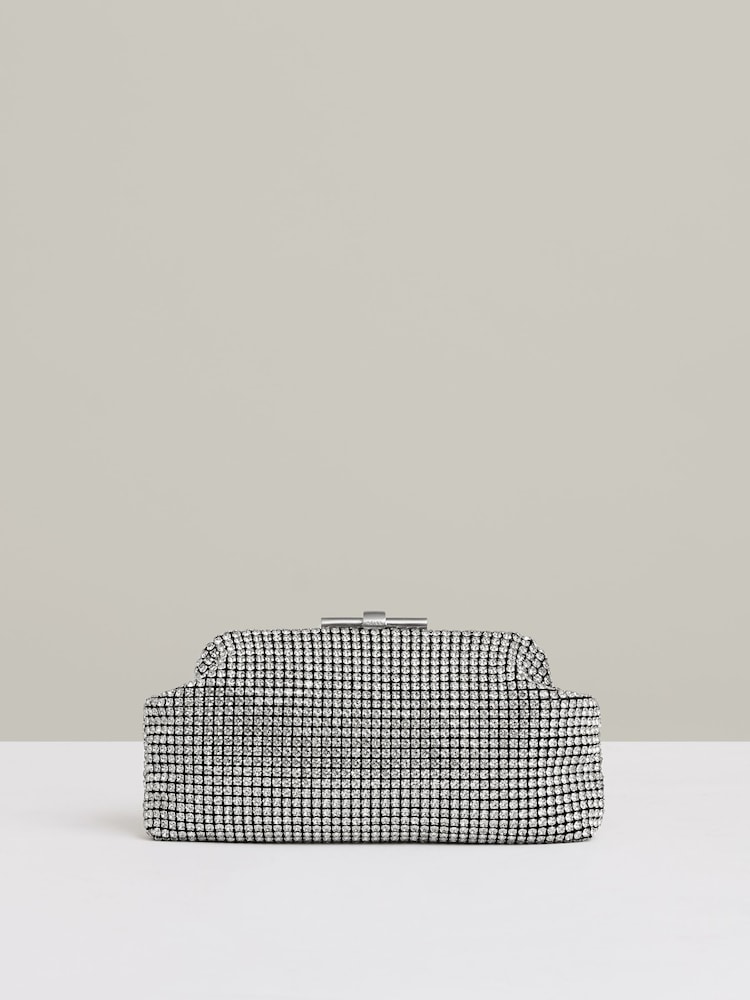 Plateado - Bolso clutch con adornos Adaline de Reiss - Imagen 1 de 6