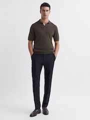 Reiss Dark Military Green Duchie Merino Wool Open Collar Polo Shirt - Image 3 of 7
