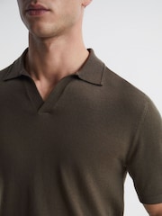 Reiss Dark Military Green Duchie Merino Wool Open Collar Polo Shirt - Image 4 of 7
