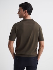 Reiss Dark Military Green Duchie Merino Wool Open Collar Polo Shirt - Image 5 of 7
