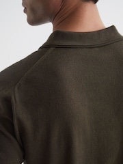 Reiss Dark Military Green Duchie Merino Wool Open Collar Polo Shirt - Image 6 of 7