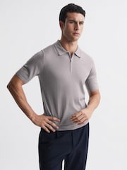 Reiss Flint Grey Maxwell Merino Zip Neck Polo - Image 1 of 6