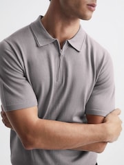 Reiss Flint Grey Maxwell Merino Zip Neck Polo - Image 4 of 6