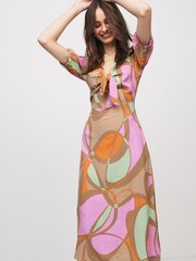 Emme Marella Nude Puff Sleeve Pavone Midi Dress - Image 1 of 5