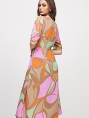 Emme Marella Nude Puff Sleeve Pavone Midi Dress - Image 2 of 5