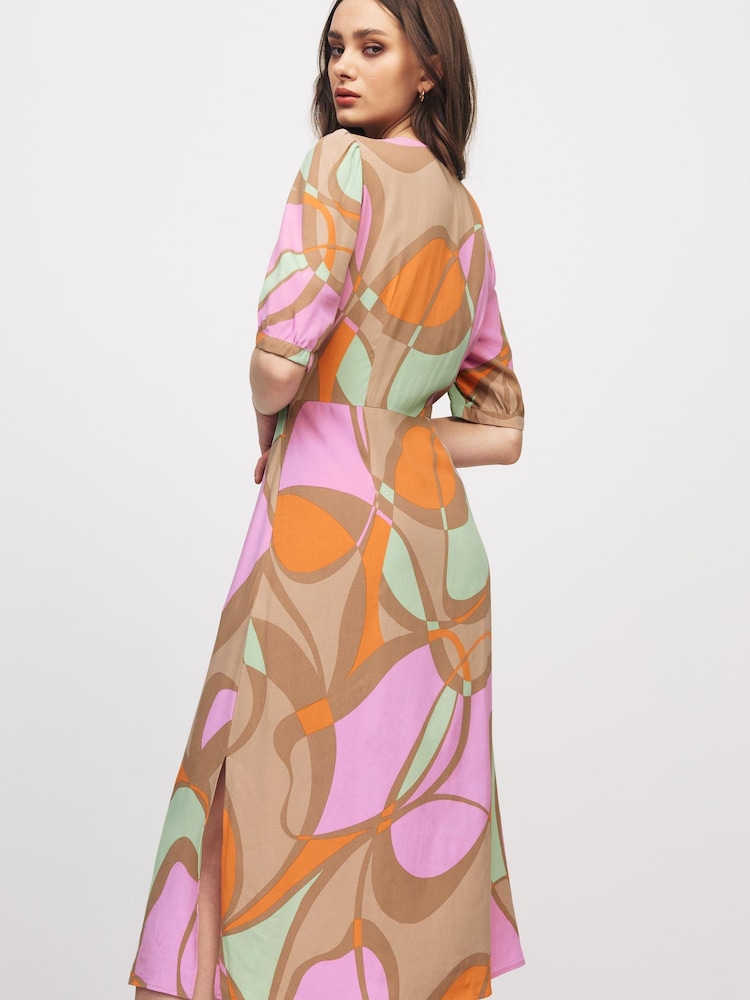 Emme Marella Nude Puff Sleeve Pavone Midi Dress - Image 2 of 5