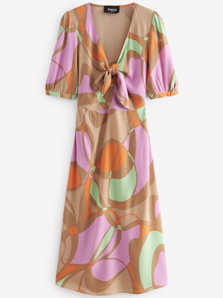 Emme Marella Nude Puff Sleeve Pavone Midi Dress - Image 5 of 5