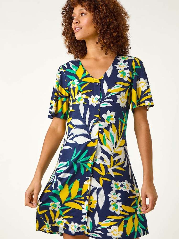 Roman Yellow Leaf Button Detail T-Shirt Dress - Image 1 of 5