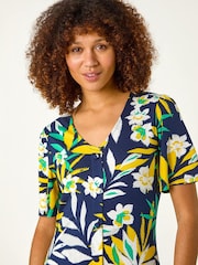 Roman Yellow Leaf Button Detail T-Shirt Dress - Image 4 of 5
