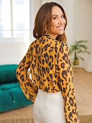 Orange Animal Mylene Klass Orange Animal Tie Neck Long Sleeve Blouse - Image 1 of 6