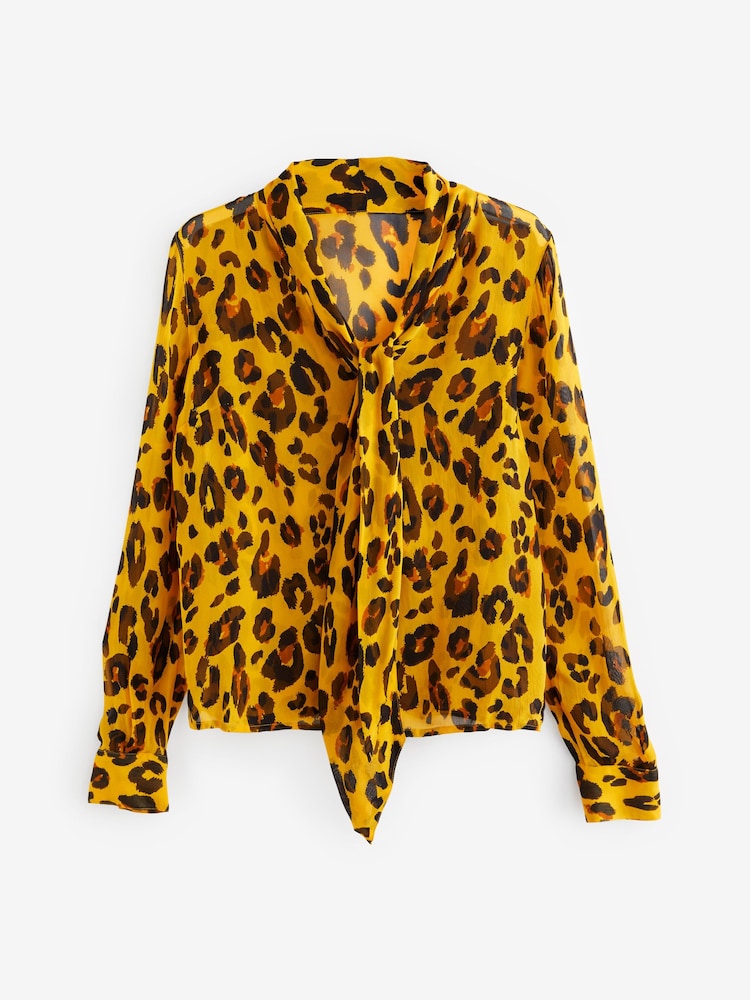 Orange Animal Mylene Klass Orange Animal Tie Neck Long Sleeve Blouse - Image 2 of 6