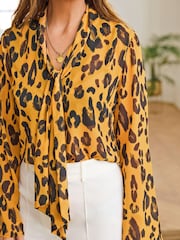 Orange Animal Mylene Klass Orange Animal Tie Neck Long Sleeve Blouse - Image 3 of 6