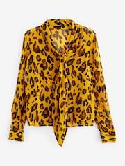 Orange Animal Mylene Klass Orange Animal Tie Neck Long Sleeve Blouse - Image 6 of 6