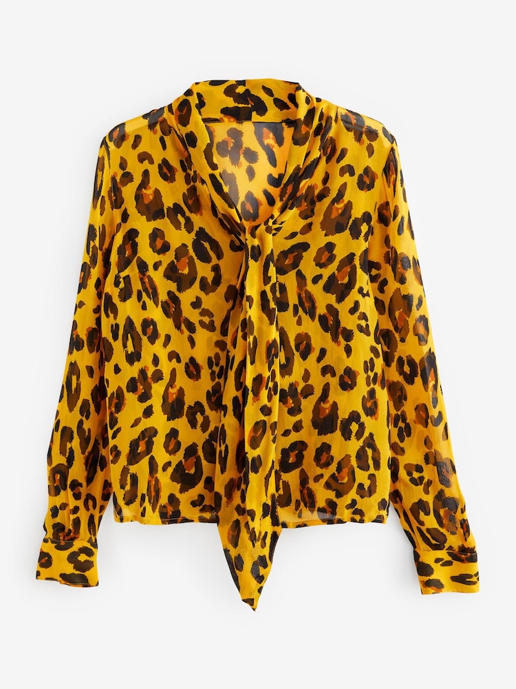 Orange Animal Mylene Klass Orange Animal Tie Neck Long Sleeve Blouse - Image 6 of 6