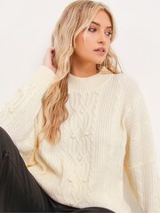 Simply Be Cream Dolman Sleeve Cable Jumper - Image 3 of 4