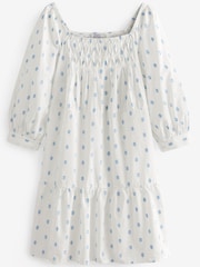 White/Blue Spot Off The Shoulder Square Neck Tiered Mini Dress - Image 5 of 5