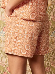 Morris & Co. St. James Print Orange Floral Pleat Front Pocket Detail Shorts - Image 3 of 5