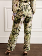 Khaki Green Palm Leaf Print Slim Tapered Trousers - Image 2 of 5