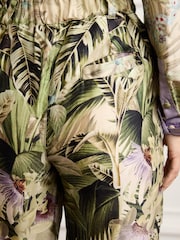 Khaki Green Palm Leaf Print Slim Tapered Trousers - Image 3 of 5