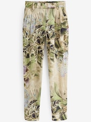 Khaki Green Palm Leaf Print Slim Tapered Trousers - Image 5 of 5